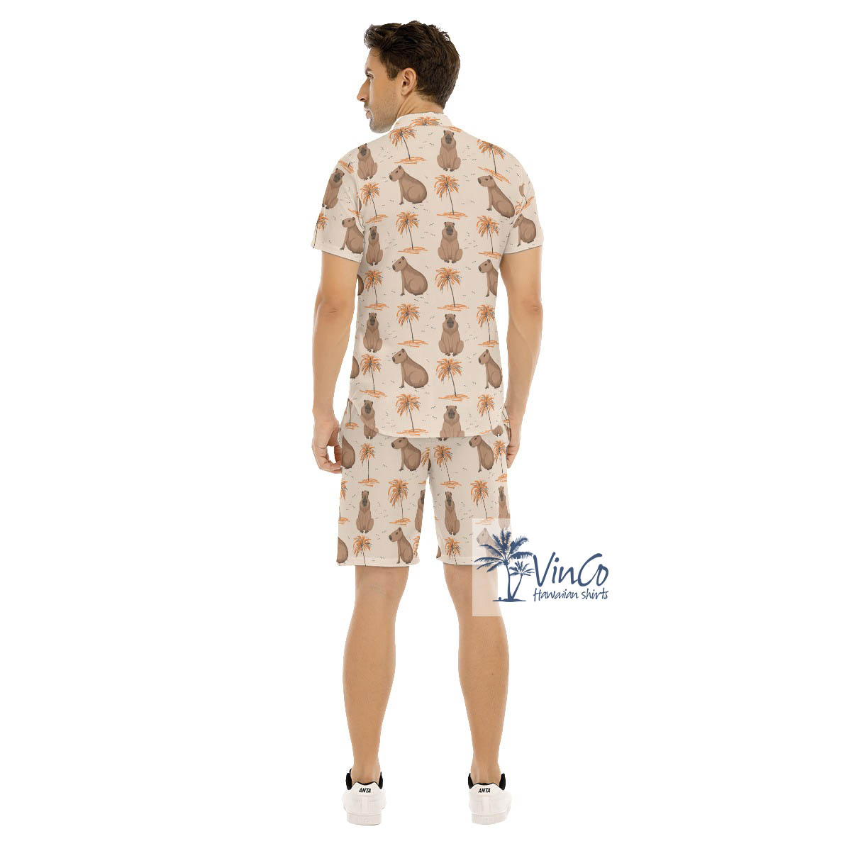 Funny Capybara Aloha Button Shirt Shorts Set For Men