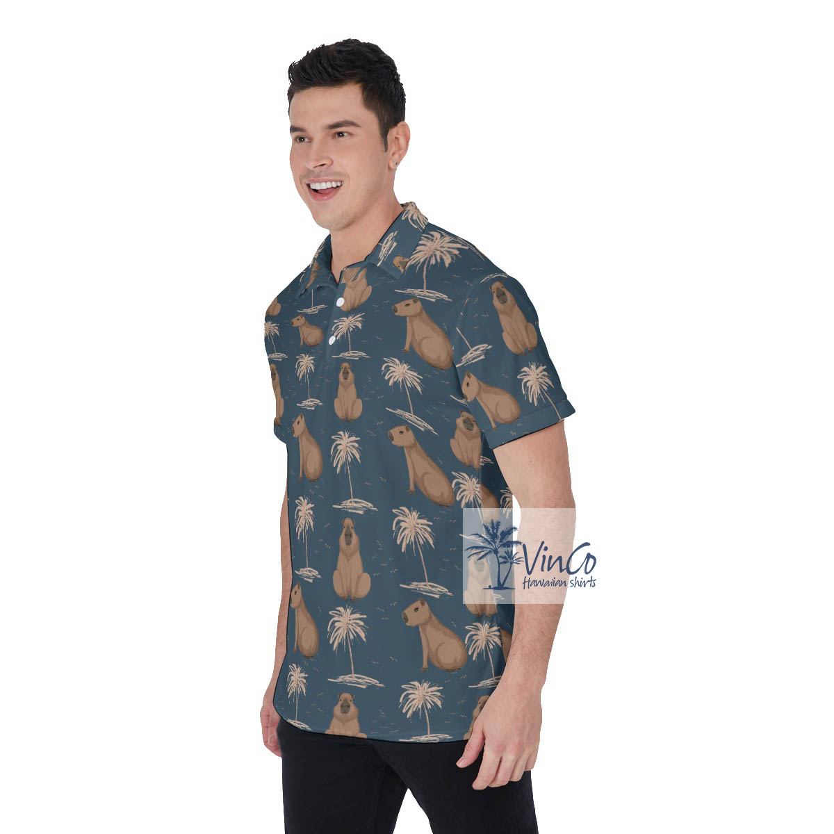 Funny Capybara Print Hawaiian Polo Shirt For Men