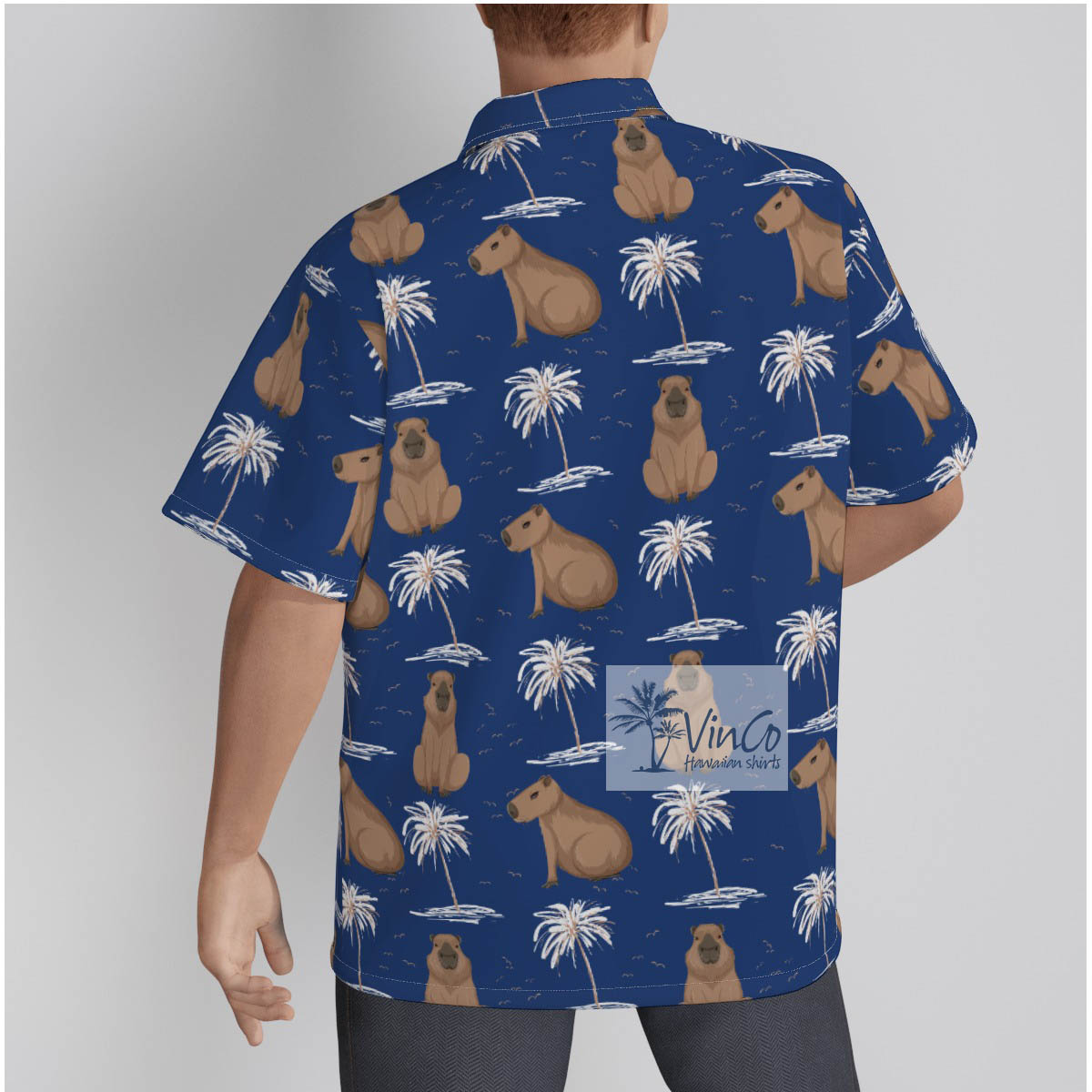 Unique Capybara Pattern Hawaiian Button Up Shirt For Men