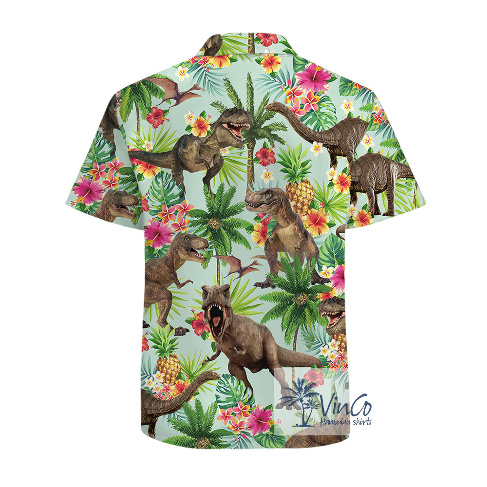 Tropical Dinosaur Cotton Hawaiian Shirt For Men