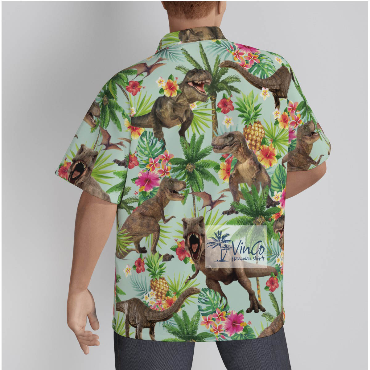 Tropical Dinosaur Cotton Hawaiian Shirt For Men