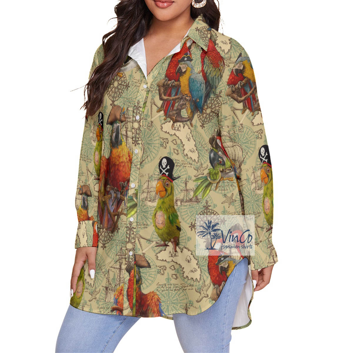 Funny Pirate Parrot Hawaiian Oversize Shirt