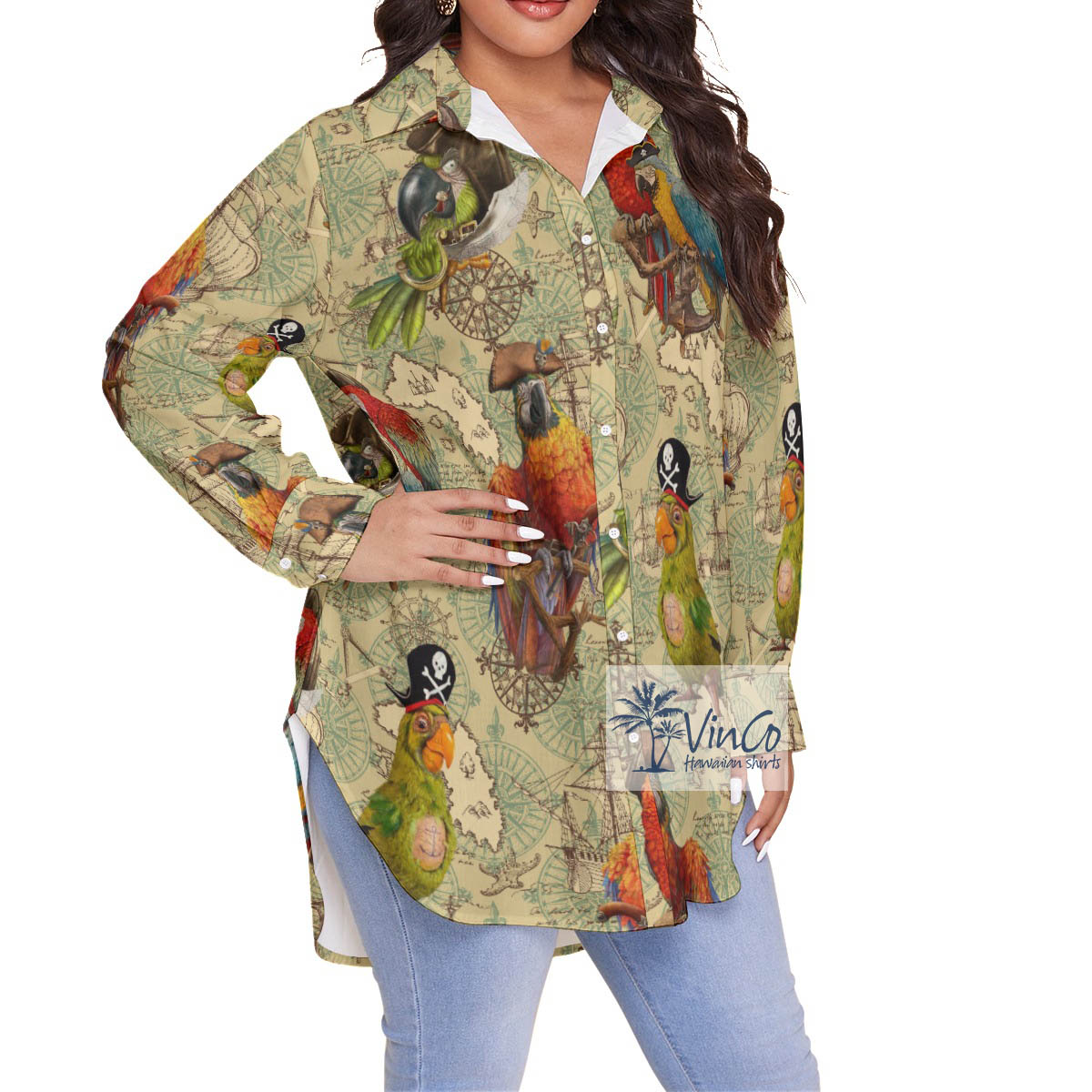 Funny Pirate Parrot Hawaiian Oversize Shirt