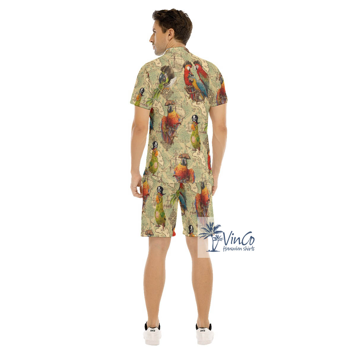 Set Parrot Pirate Hawaiian Shirt And Matching Shorts For Men