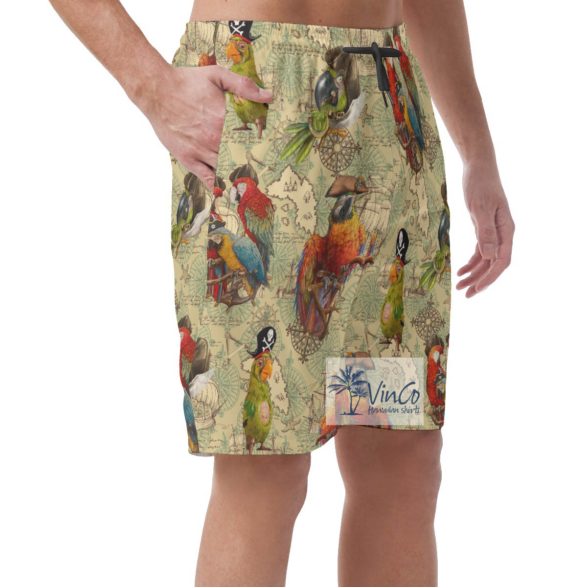 Pirate Parrot Hawaiian Beach Shorts For Men