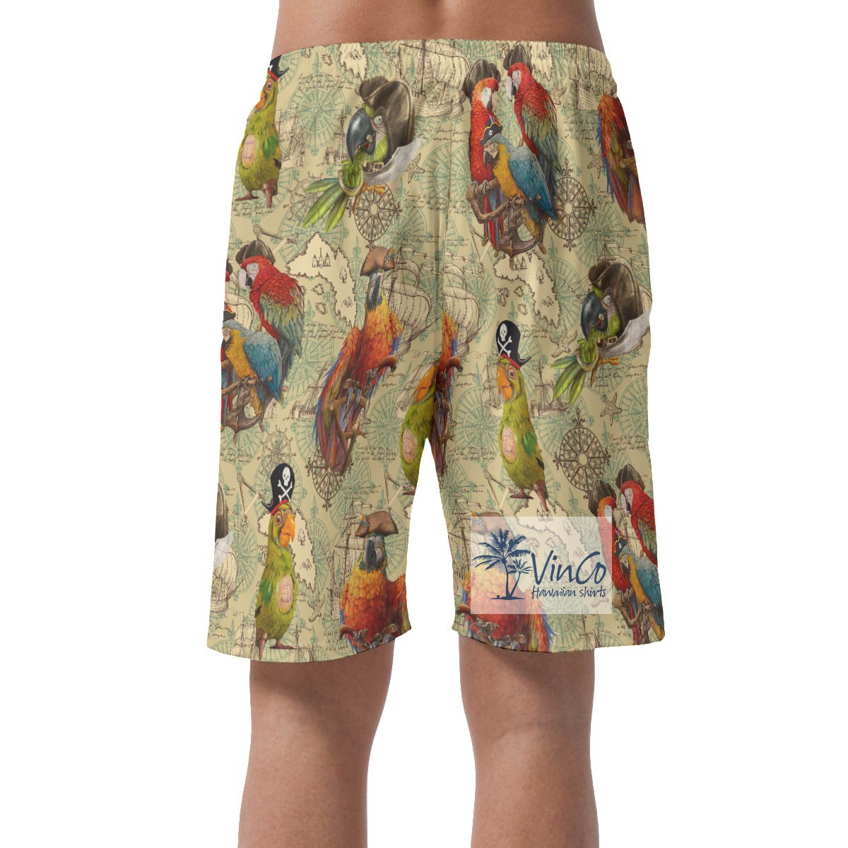 Pirate Parrot Hawaiian Beach Shorts For Men