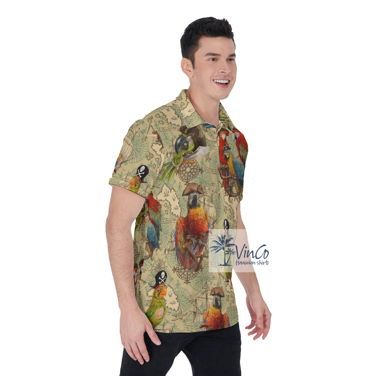 Funny Pirate Parrot Hawaiian Golf Shirt For Men
