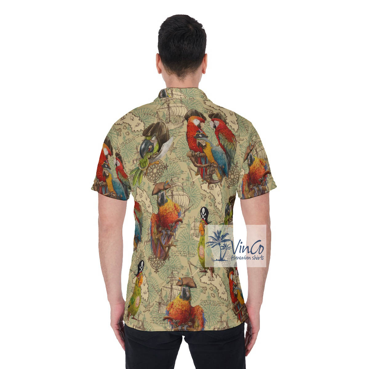 Funny Pirate Parrot Hawaiian Golf Shirt For Men