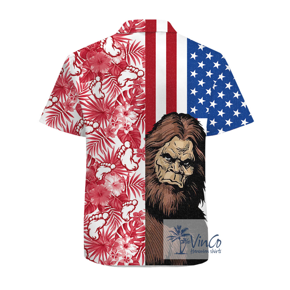 Patriotic Sasquatch Cotton Hawaiian Shirt For Men