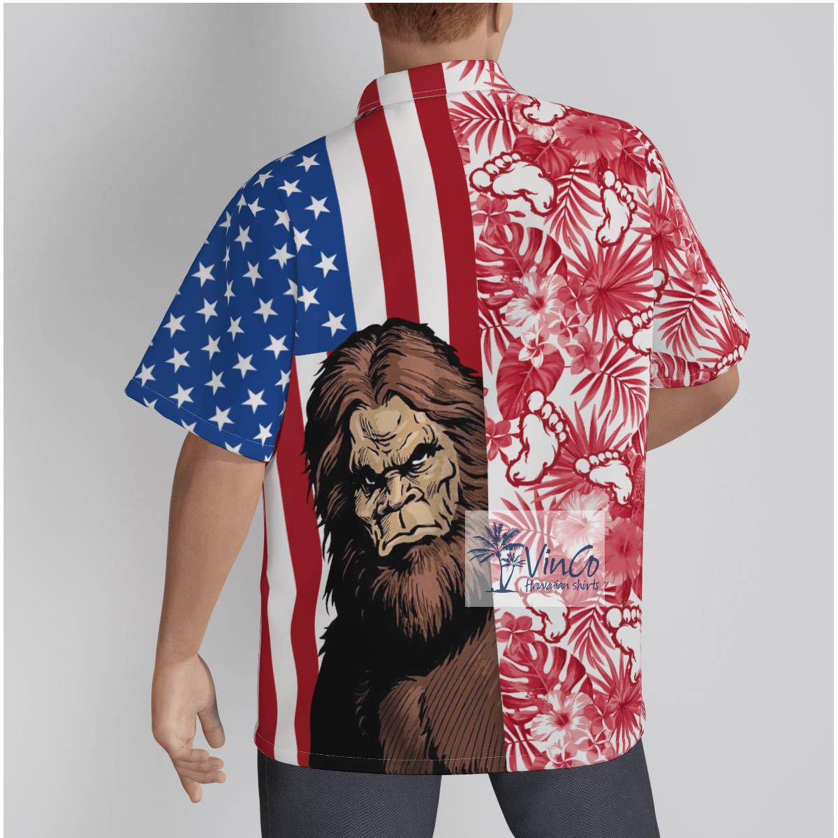 Patriotic Sasquatch Cotton Hawaiian Shirt For Men