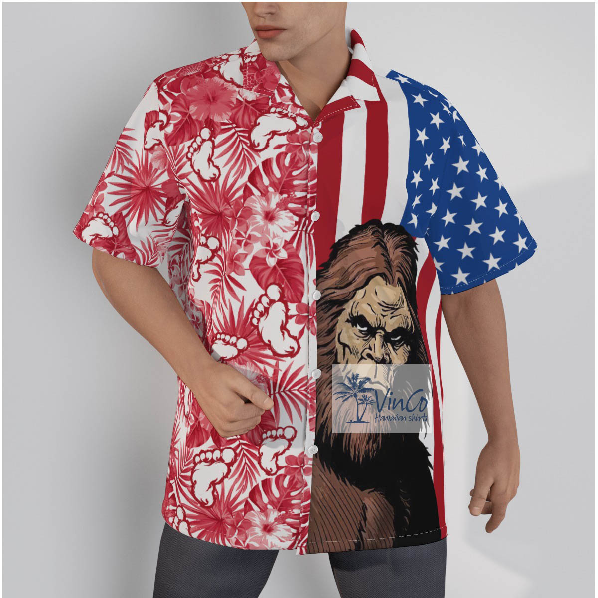 Patriotic Sasquatch Cotton Hawaiian Shirt For Men