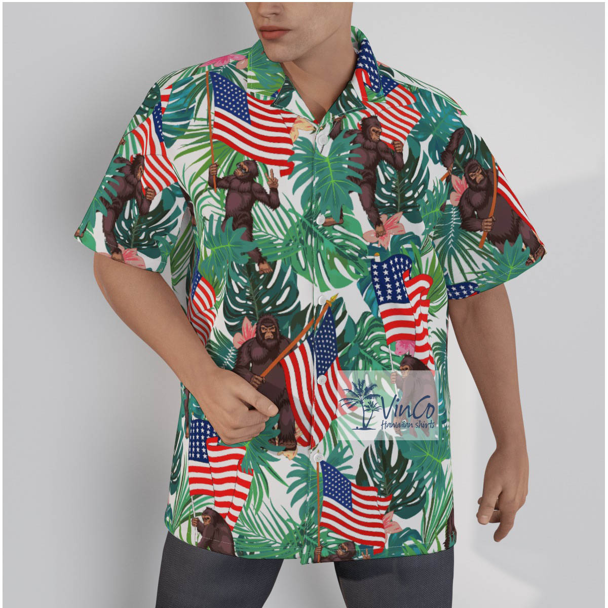 100% Cotton American Bigfoot Hawaiian Shirt for Men