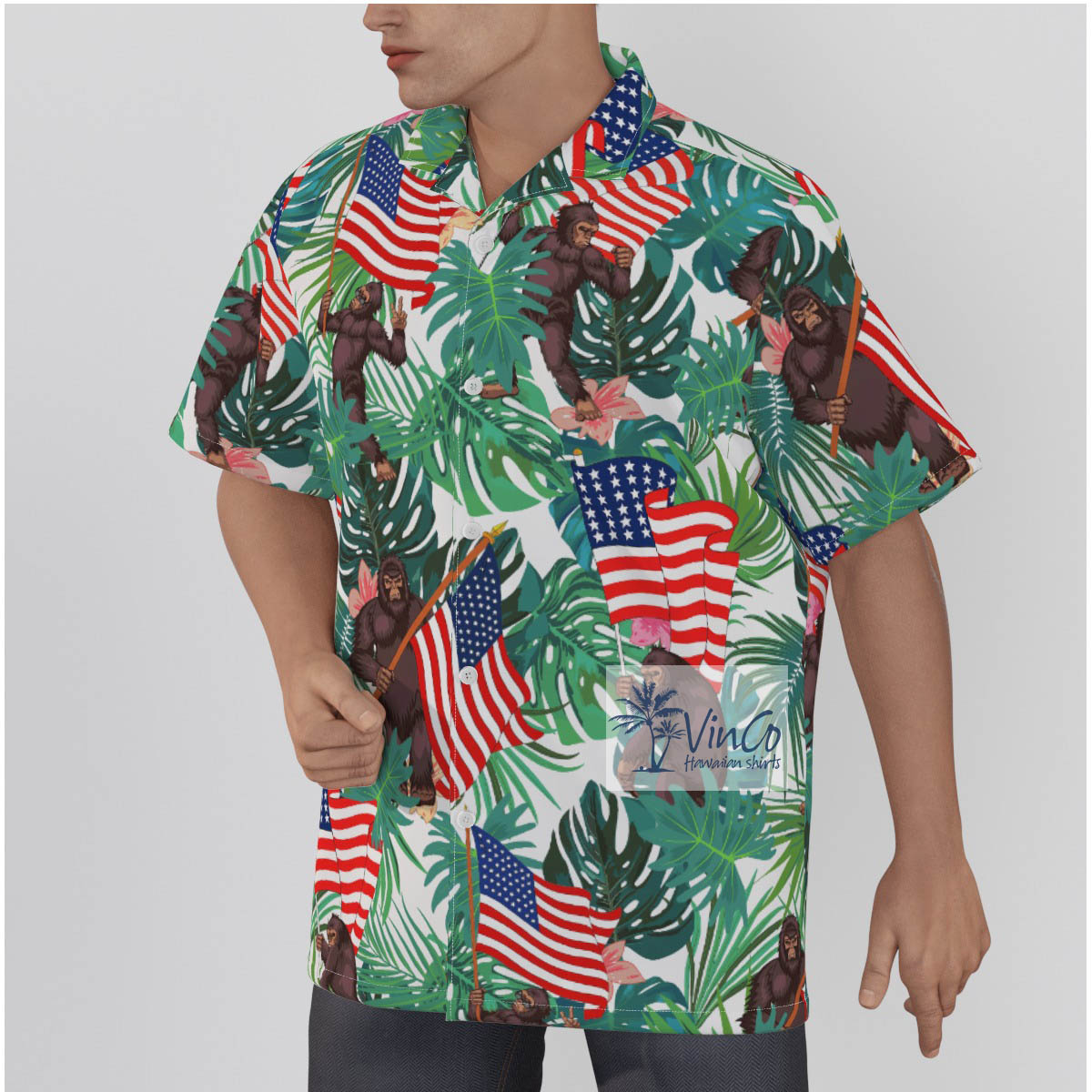 100% Cotton American Bigfoot Hawaiian Shirt for Men