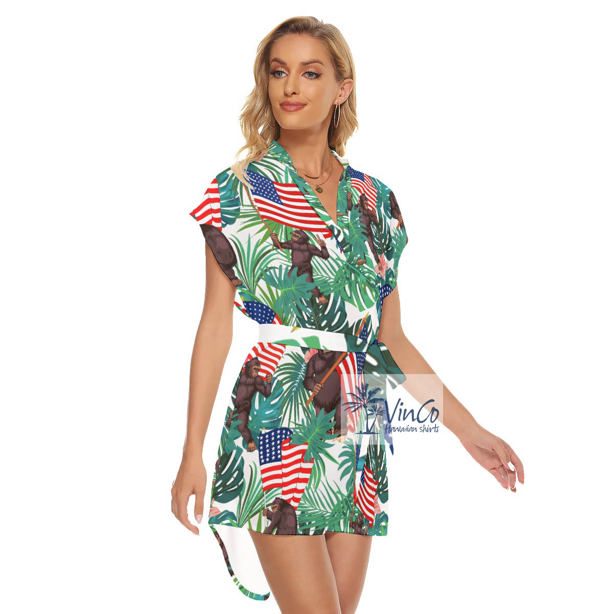 Tropical Bigfoot Aloha Dress With Belt For Vacation