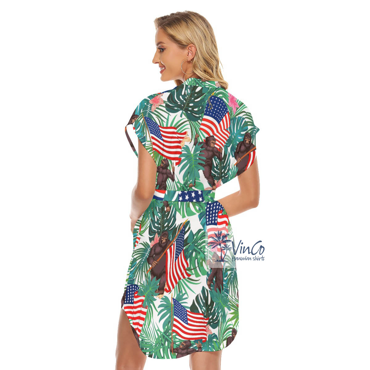 Tropical Bigfoot Aloha Dress With Belt For Vacation