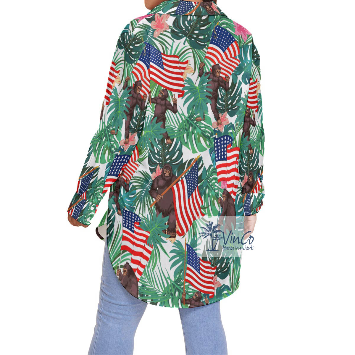Tropical Bigfoot Patriotic Plus Size Hawaiian Shirt For Women