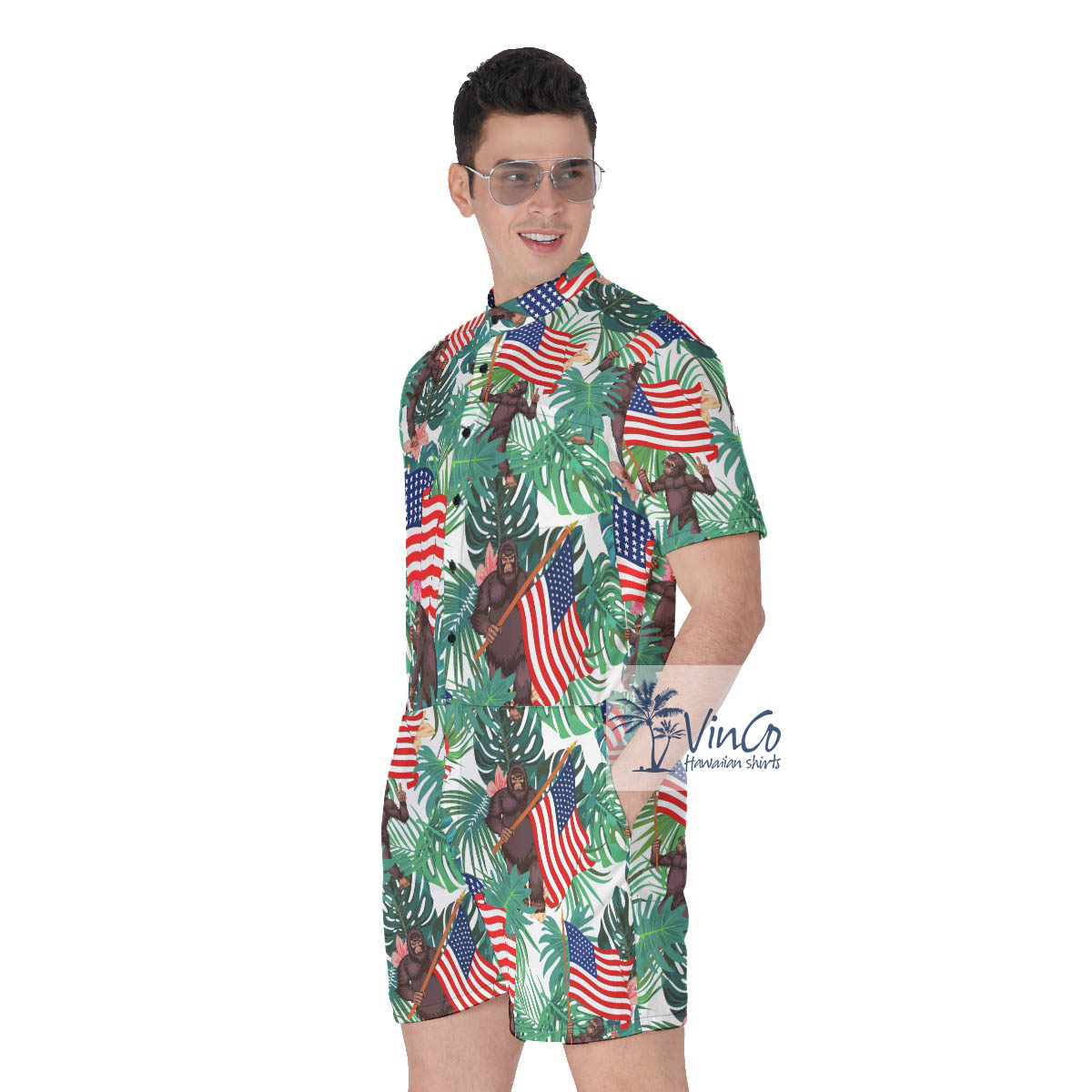 Funny Patriotic Bigfoot Tropical Romper For Men