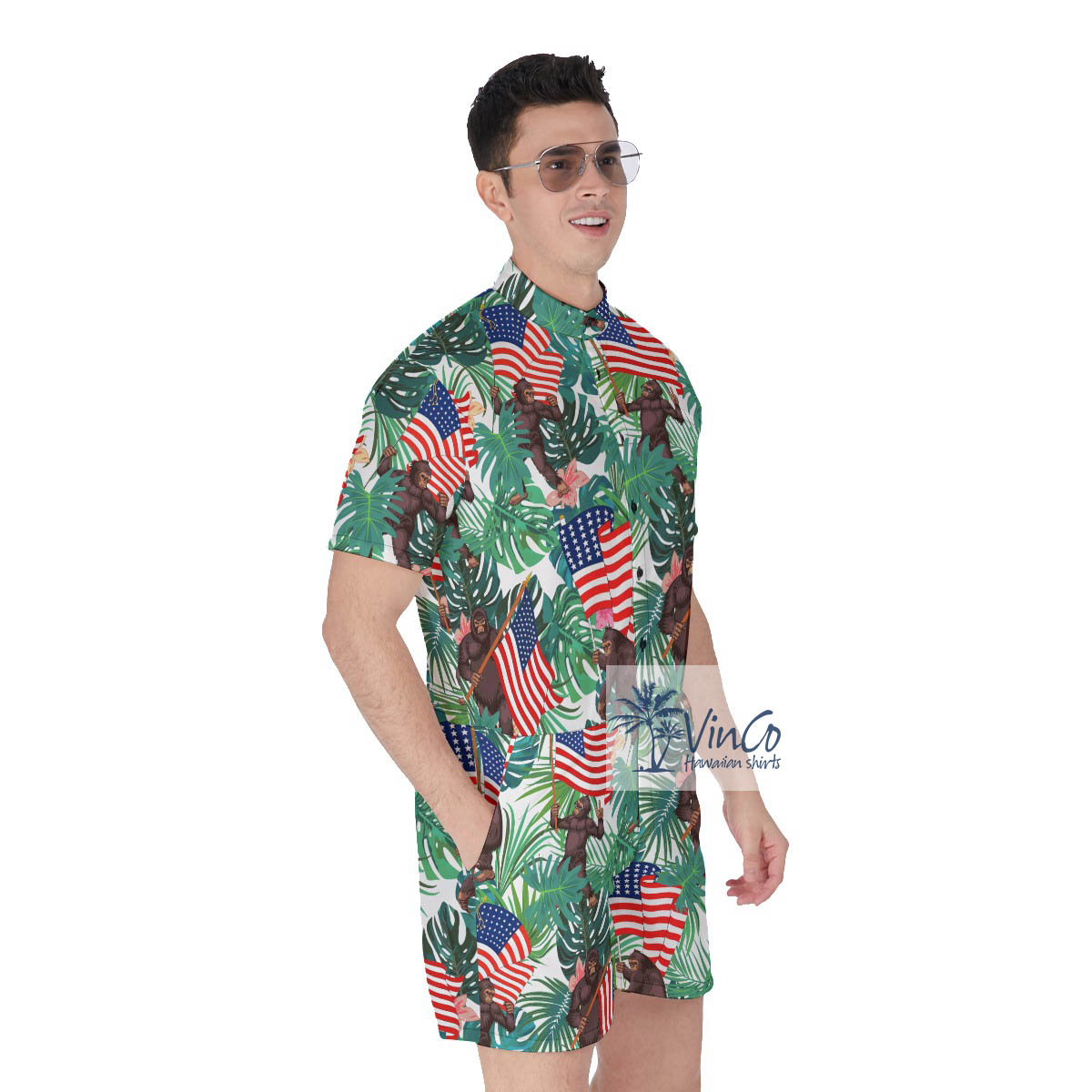 Funny Patriotic Bigfoot Tropical Romper For Men