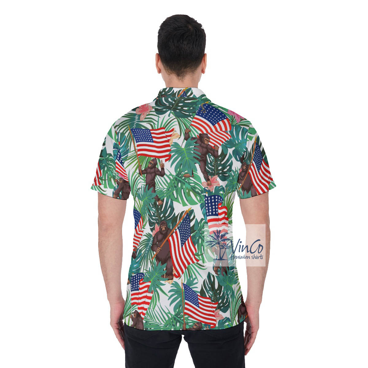 Patriotic Sasquatch Hawaiian Polo Golf Shirt For Men