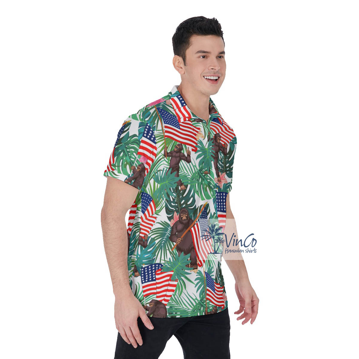 Patriotic Sasquatch Hawaiian Polo Golf Shirt For Men
