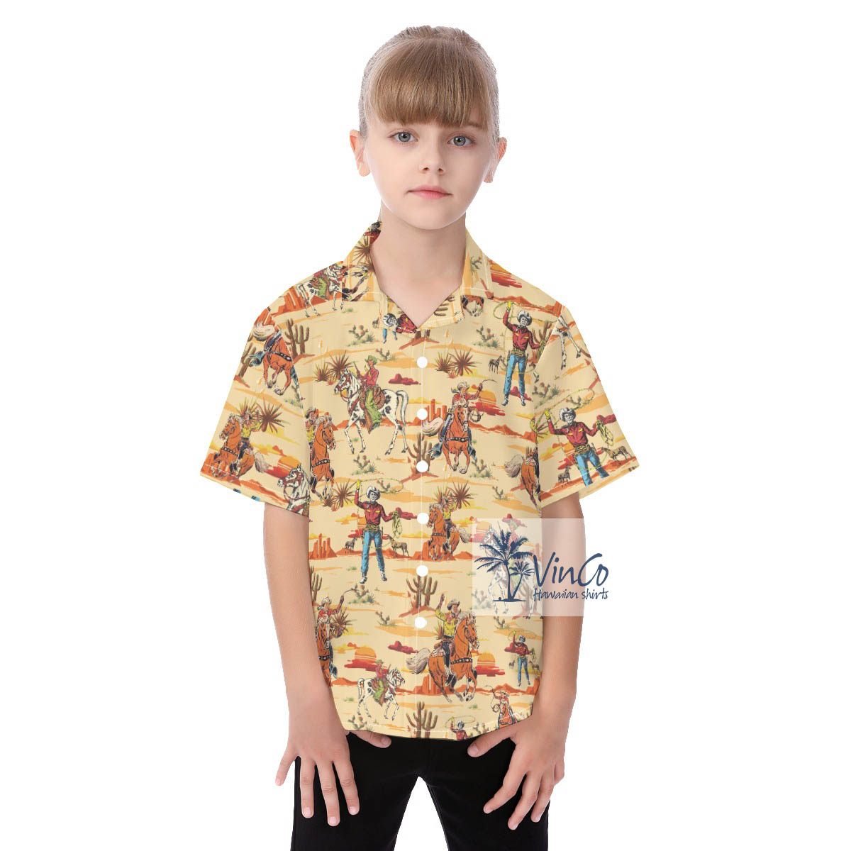 Cute Cowboy Aloha Button Up Shirt For Kids - variant image 1