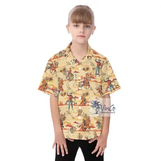 Cute Cowboy Aloha Button Up Shirt For Kids