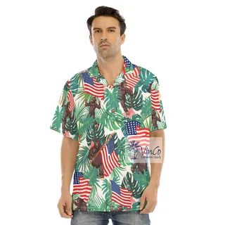 Tropical Bigfoot American Flag Men's Hawaiian Shirt