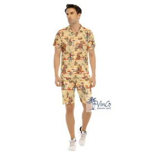 Set Cowboy Yellow Hawaiian Shirt And Matching Shorts For Men