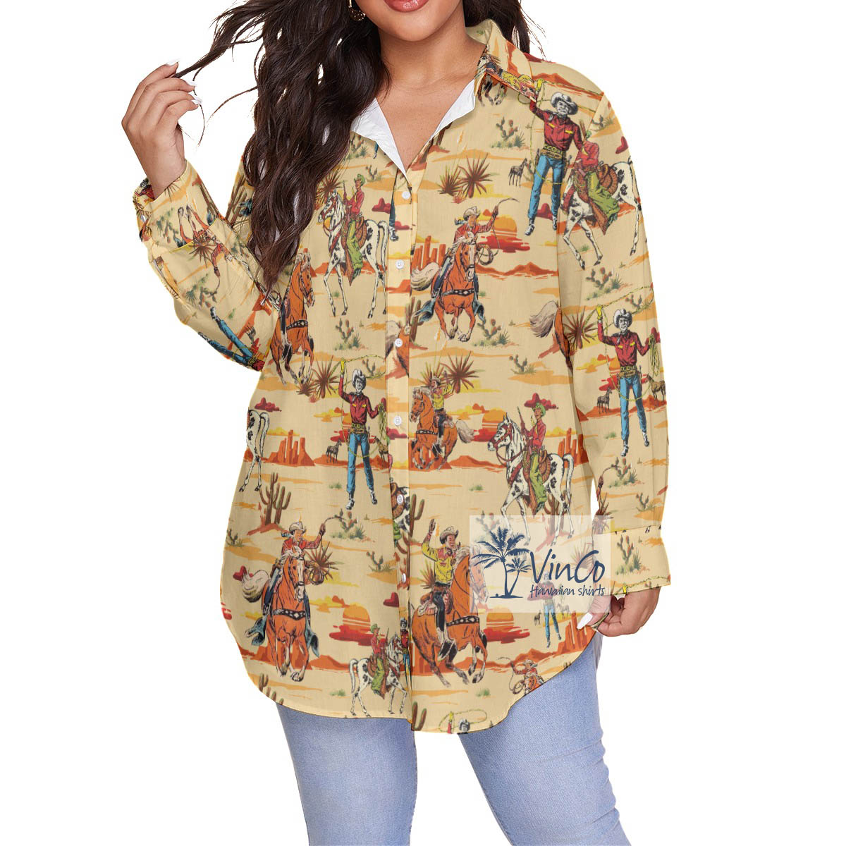 Cool Cowboy Plus Size Aloha Shirt For Women - variant image 1