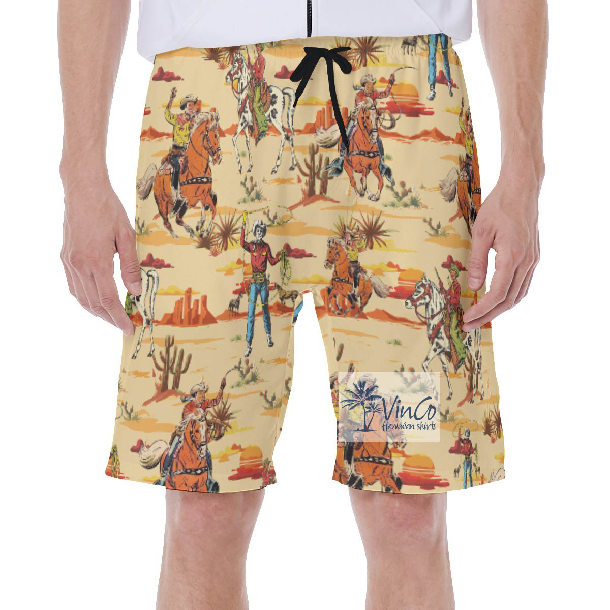 Western Mountains Cowboy Hawaiian Swim Trunks For Men - variant image 1