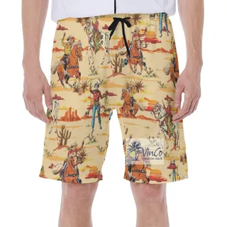 Western Mountains Cowboy Hawaiian Swim Trunks For Men