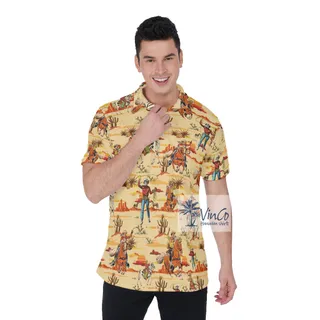 Cowboy Hawaiian Polo Golf Shirt For Men