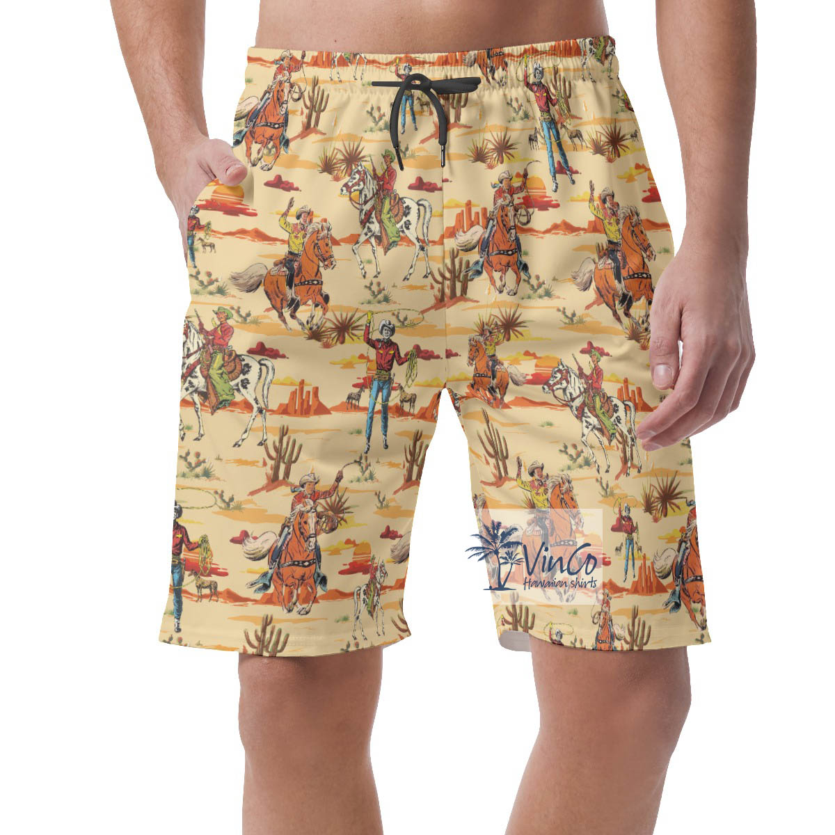 Cool Western Cowboy Hawaiian Beach Shorts For Men - variant image 1
