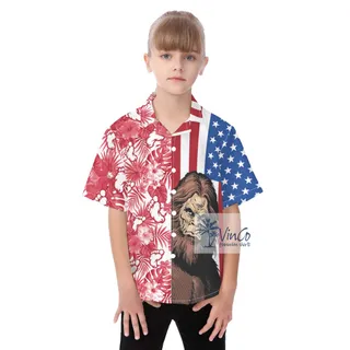 Amazing Bigfoot Patriotic American Flag Hawaiian Shirt For Kids