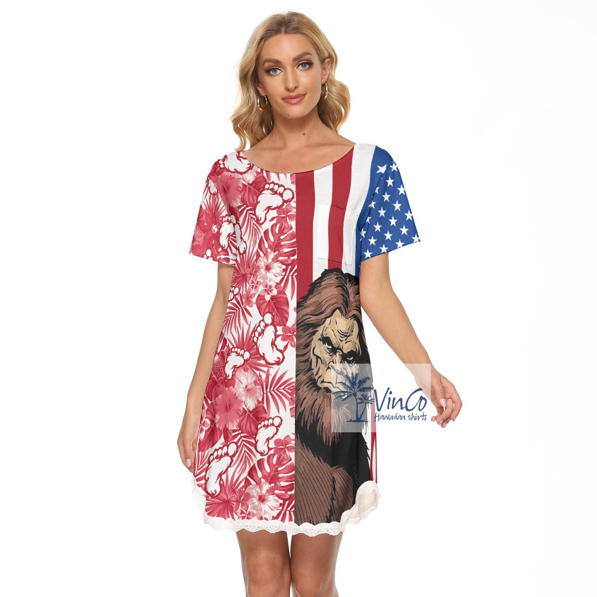 Unique Bigfoot Patriotic Summer Dress With Lace For Women - variant image 1