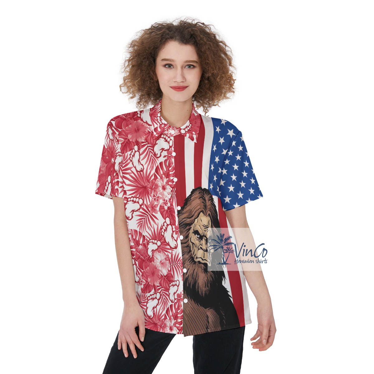Patriotic Sasquatch Aloha Shirt For Women - variant image 1