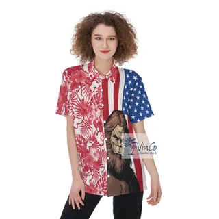 Patriotic Sasquatch Aloha Shirt For Women