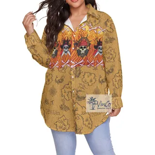 Pirate Skull Vintage Plus Size Hawaiian Shirt For Women