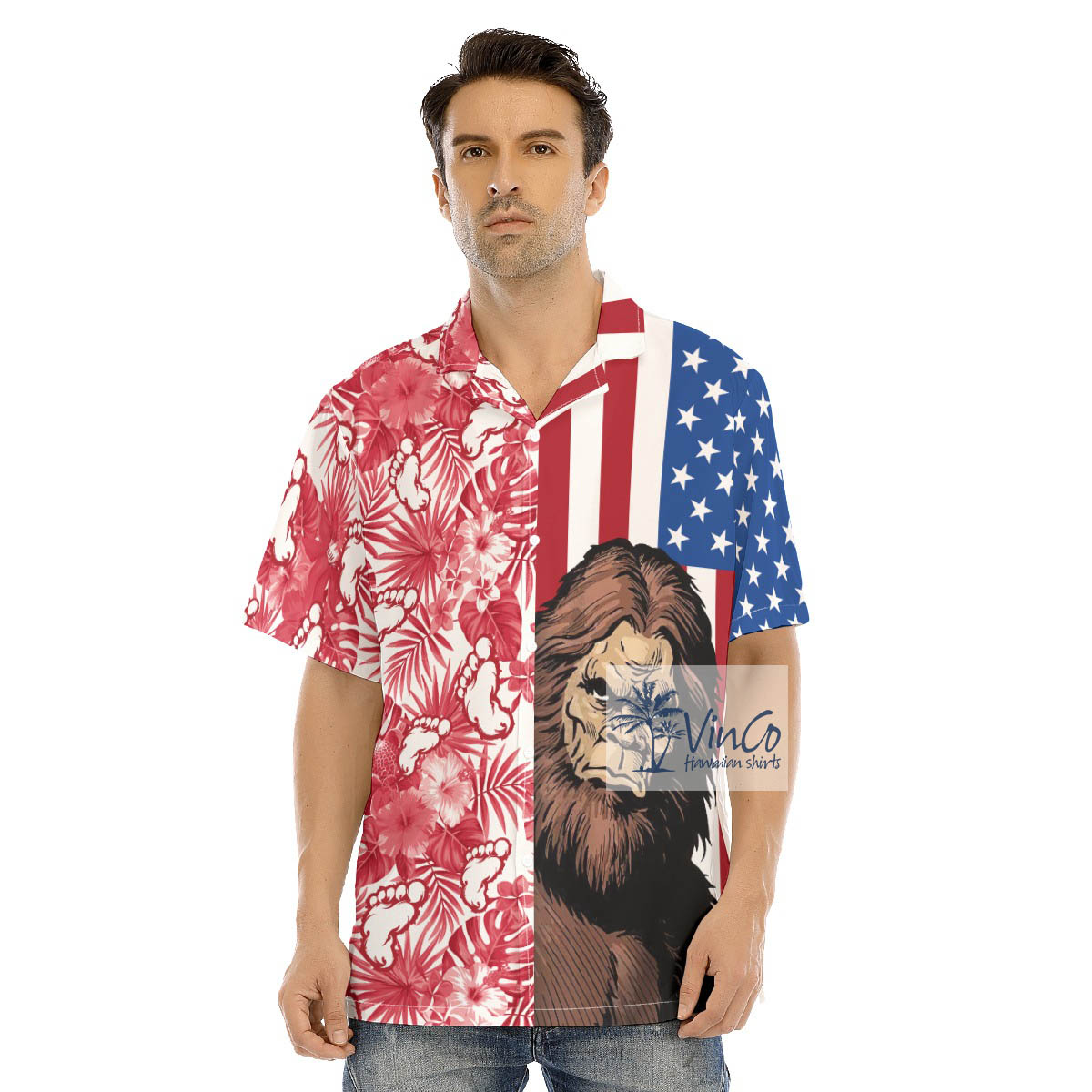4th Of July Bigfoot Hawaiian Button Up Shirt For Men - variant image 1