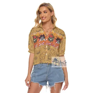 Funny Skull Pirate Hawaiian Crop Top Shirt For Women