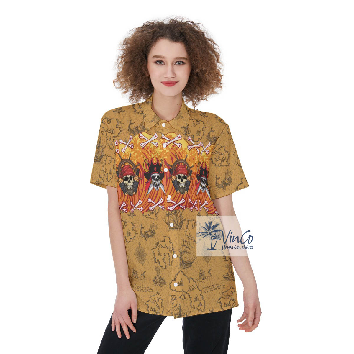 Pirate Skull Vintage Aloha Shirt For Women - variant image 1