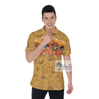 Funny Pirate Skull Hawaiian Polo Shirt