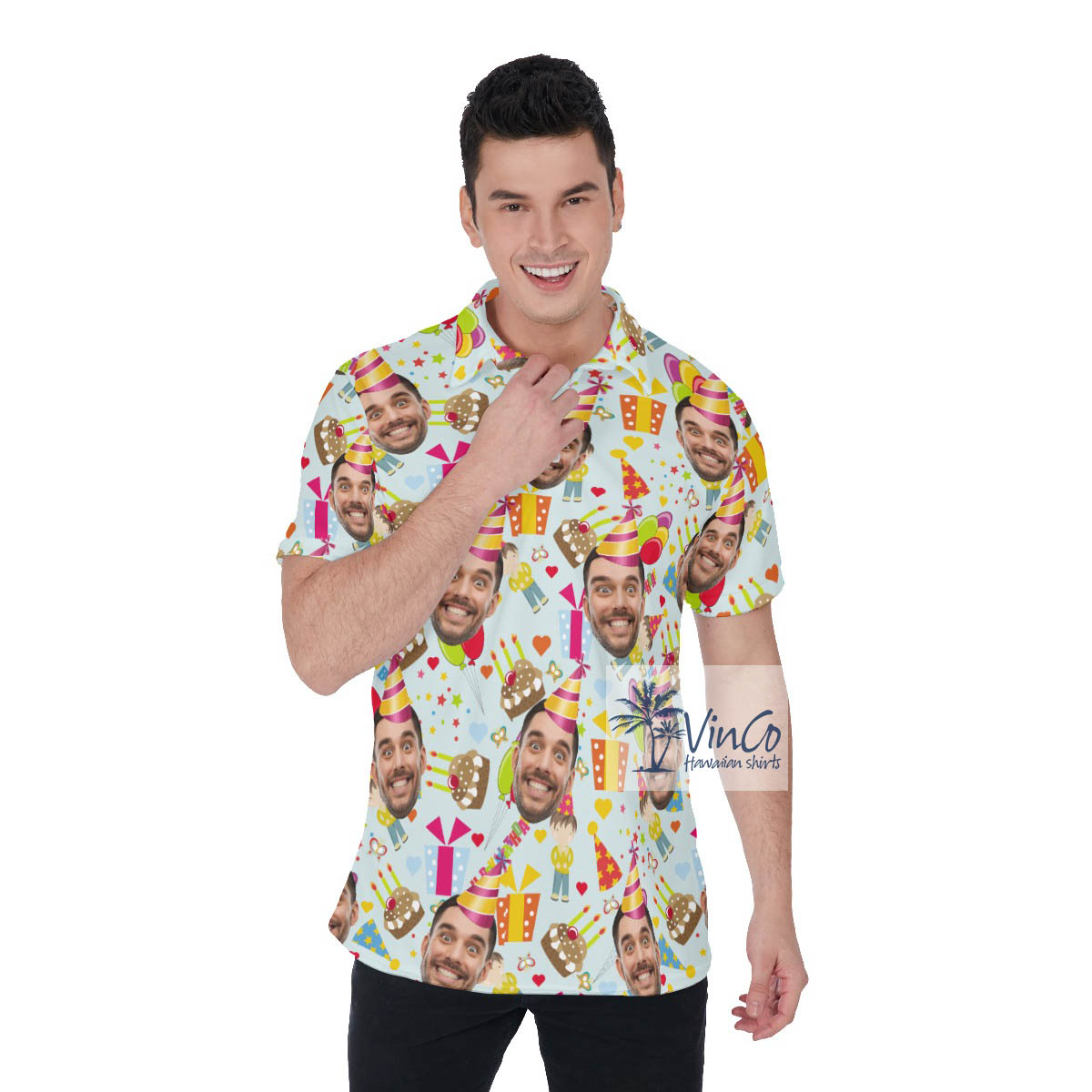Custom Face Colorful Birthday Theme Polo Shirt For Men - variant image 1