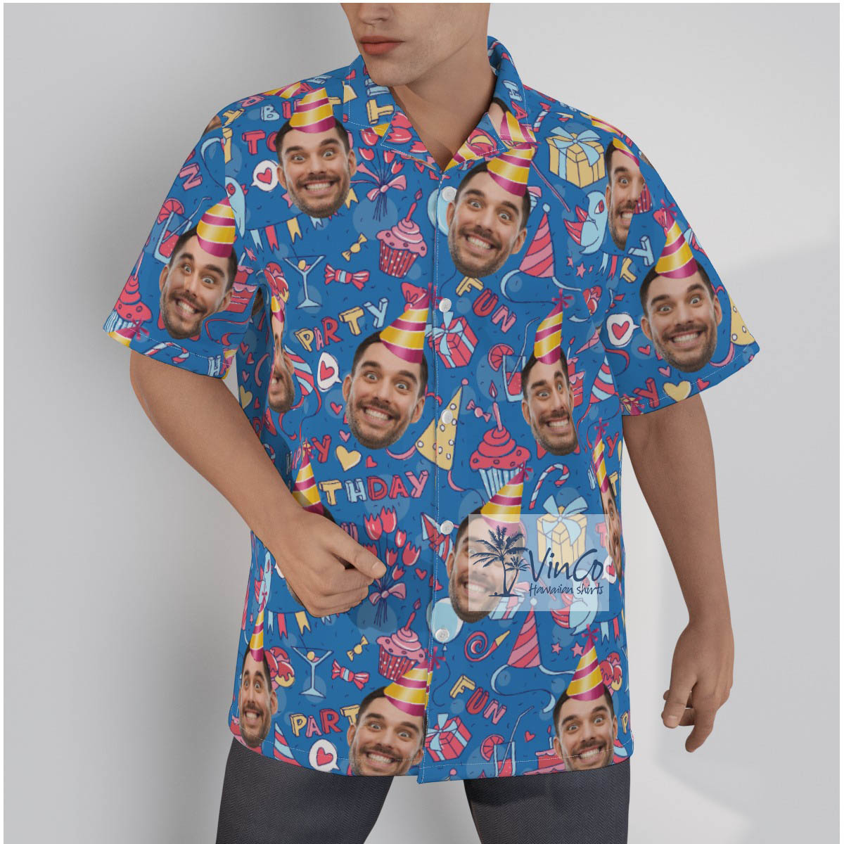 Blue Happy Birthday Custom Aloha Shirt For Men - variant image 1