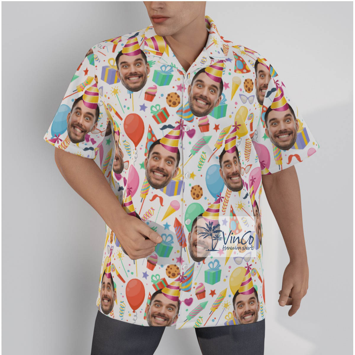 Personalized Birthday Face Hawaiian Button Up Shirt - variant image 1