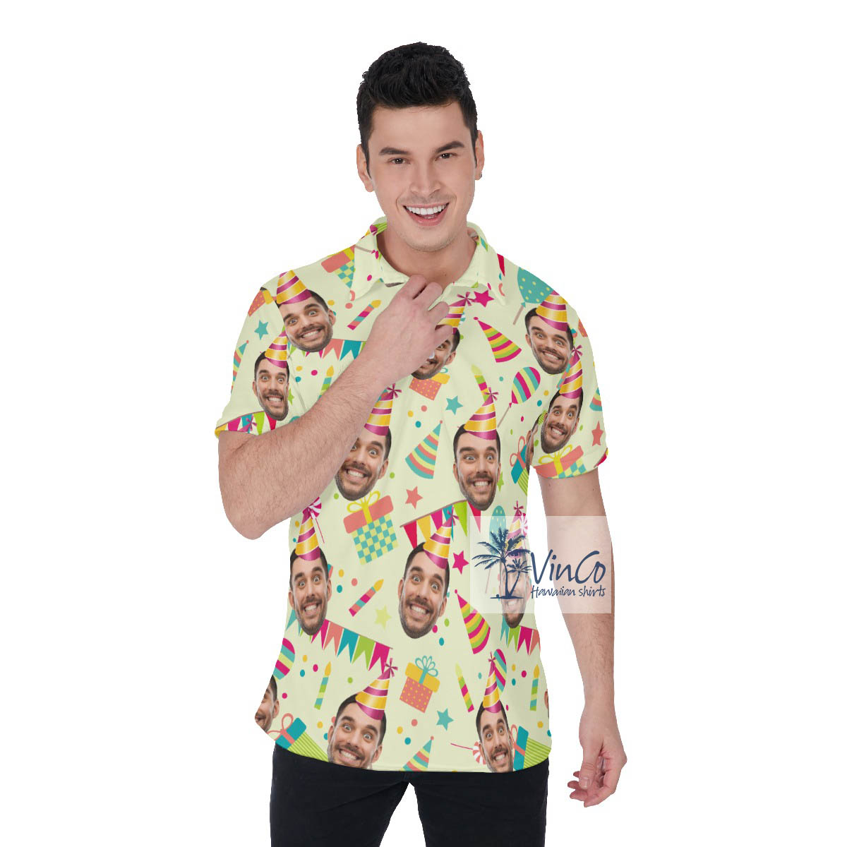 Colorful Personalized Photo Face Birthday Polo Shirt For Men - variant image 1
