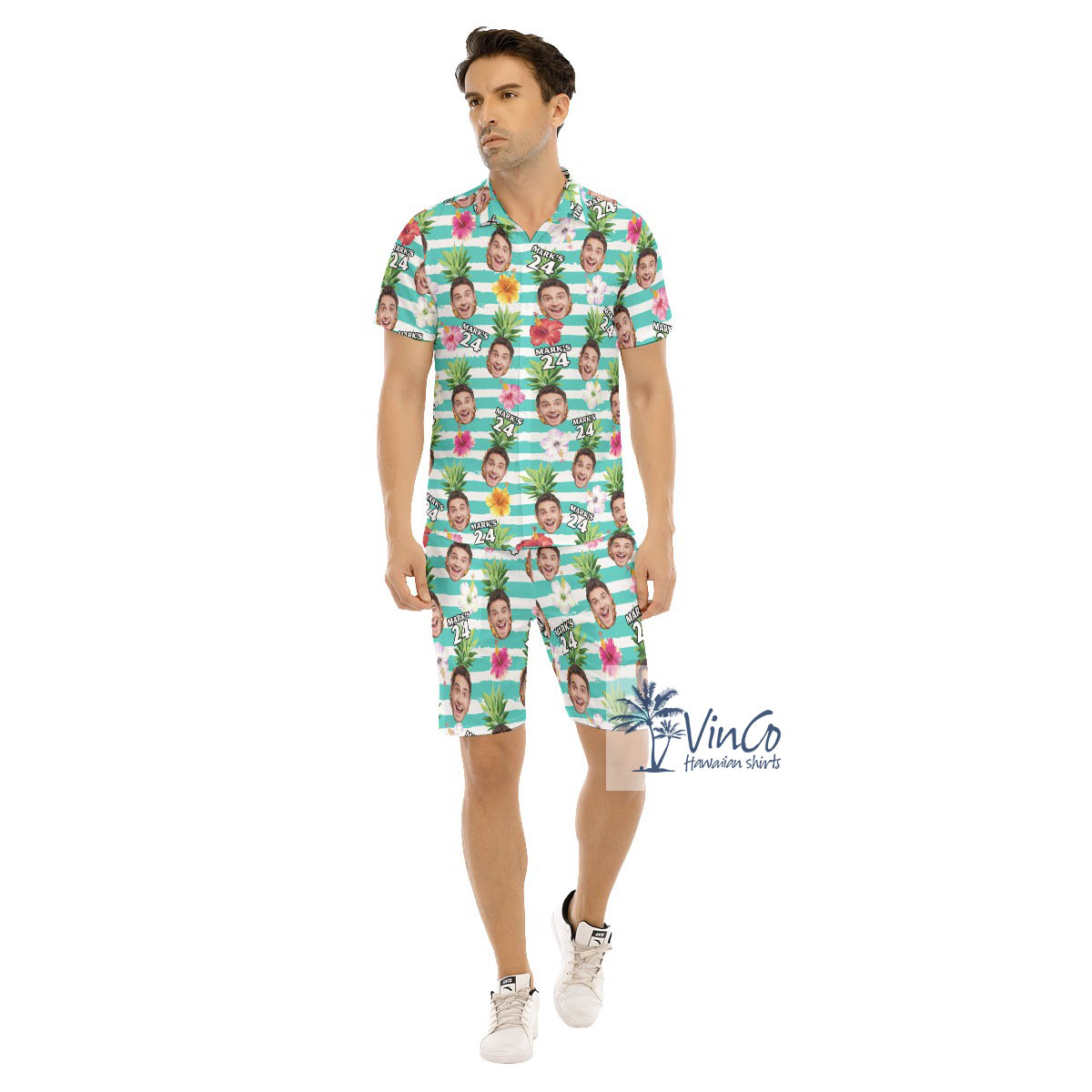 Custom Your Face Happy Birthday Hawaiian Button Up Shirt Set For Men - variant image 1