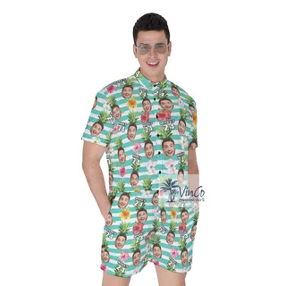 Personalized Face And Age Birthday Tropical Romper For Men