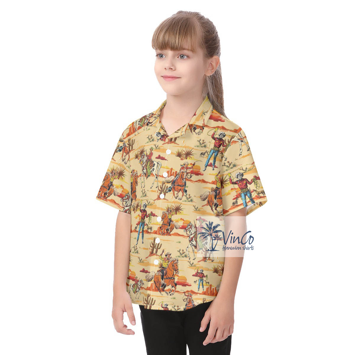 Cute Cowboy Aloha Button Up Shirt For Kids