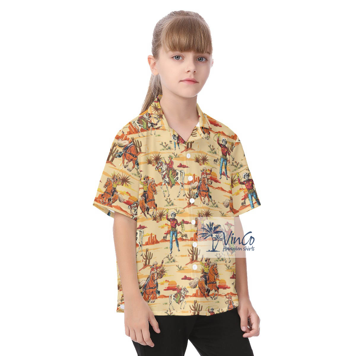 Cute Cowboy Aloha Button Up Shirt For Kids